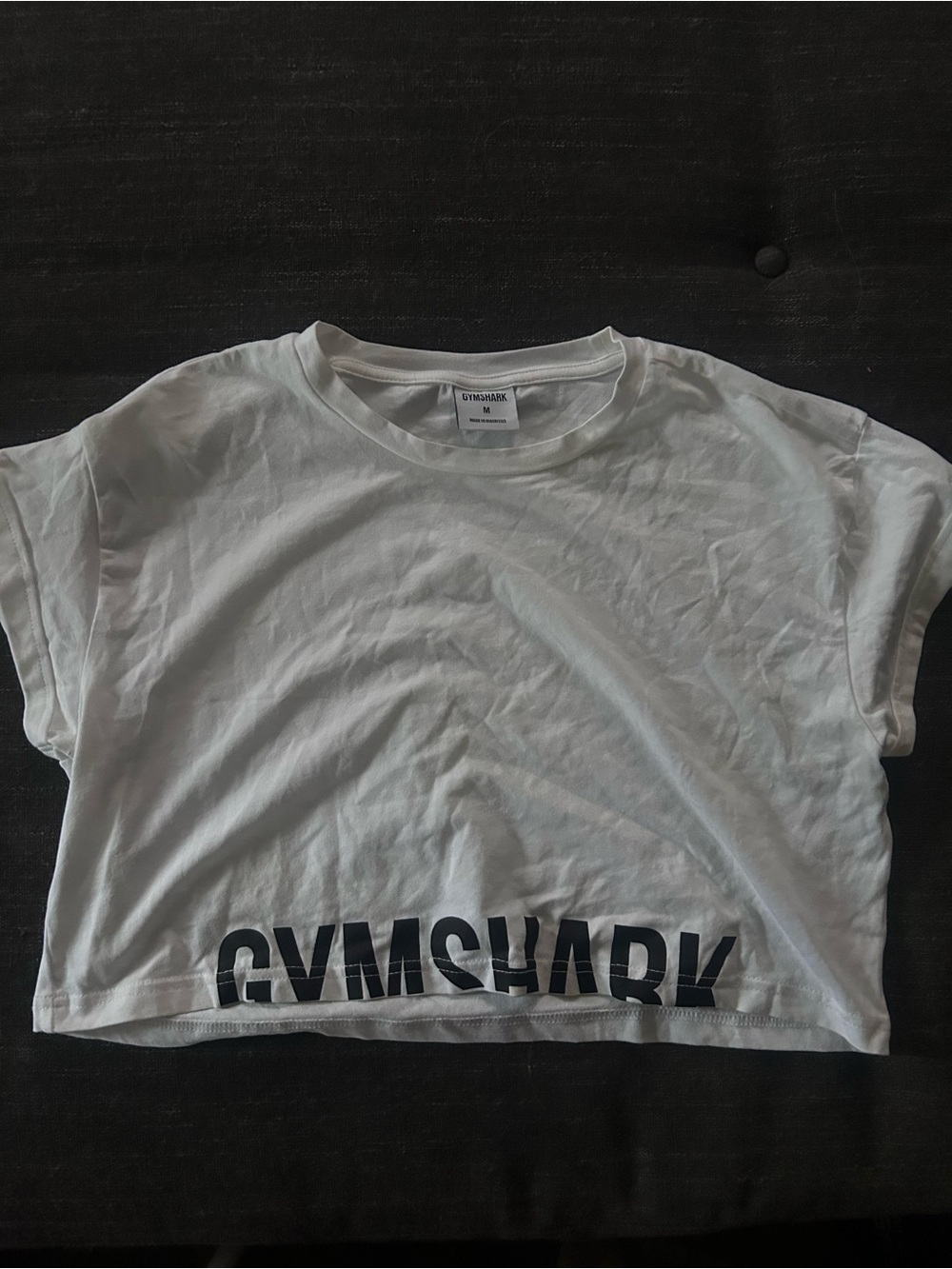 Gymshark White Cropped Logo Tee with Black Lettering